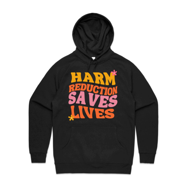 HARM REDUCTION SAVES LIVES RETRO - MENS HOOD (SAME DAY PRINT) Thumbnail